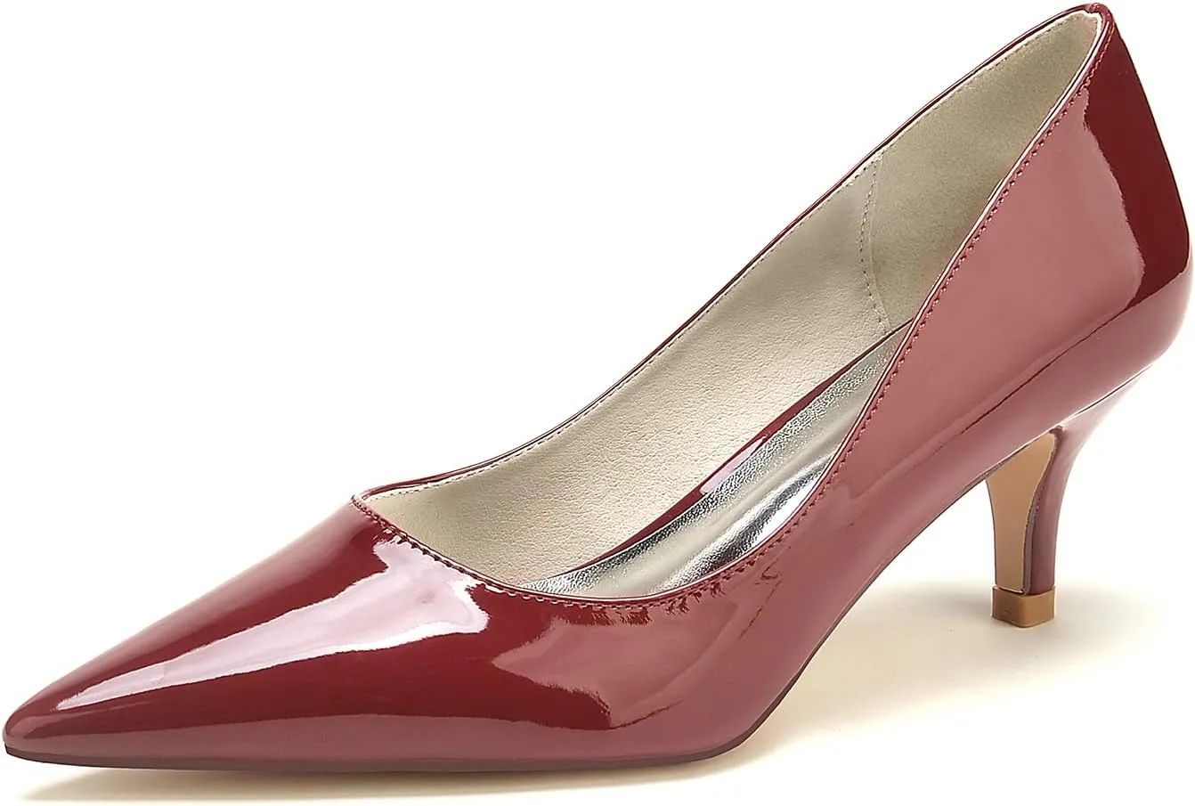 Heeled Sandal Patent Leather Shoes for Women Heels Pointed Toe Closed Toe Sandals Pumps with Kitten Heel Wedding Dress Shoes for Bride