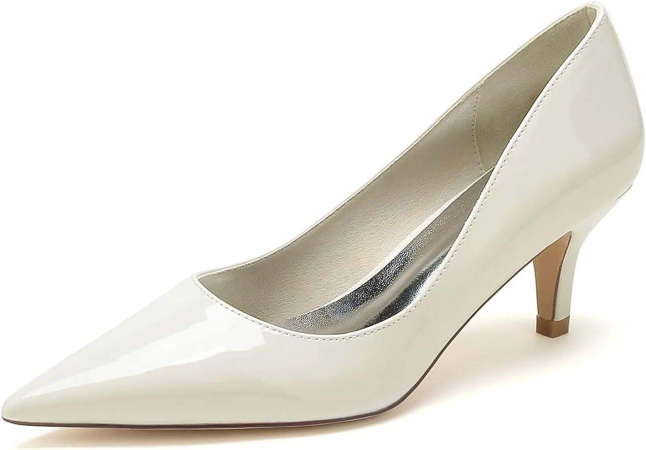 Heeled Sandal Patent Leather Shoes for Women Heels Pointed Toe Closed Toe Sandals Pumps with Kitten Heel Wedding Dress Shoes for Bride