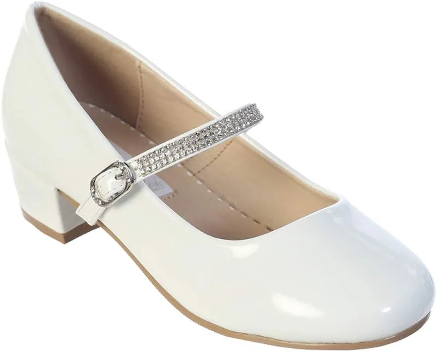iGirlDress Little Girls Big Girls Patent Heel with Rhinestone Strap Flower Girls Mary Jane Shoes (Size 9-5 Youth)