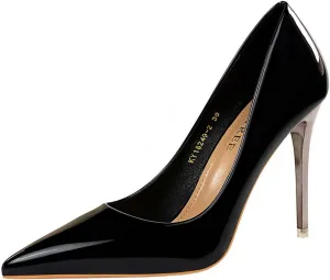 JOEupin Women's Dress Shoes Shiny Pumps Stiletto Fashion Party High Heels Pointed Toe Metallic Club Shoes