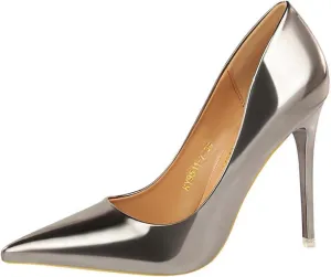 JOEupin Women's Dress Shoes Shiny Pumps Stiletto Fashion Party High Heels Pointed Toe Metallic Club Shoes