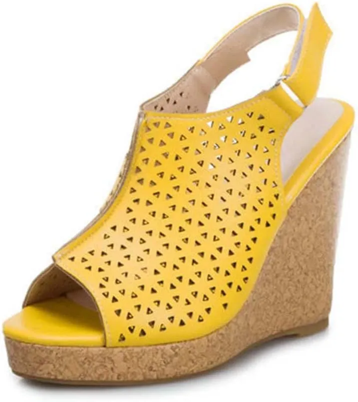 JOEupin Women's Peep Toe Wedge Sandal with Adjustable Strap