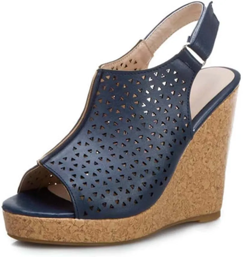 JOEupin Women's Peep Toe Wedge Sandal with Adjustable Strap