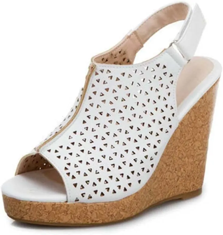 JOEupin Women's Peep Toe Wedge Sandal with Adjustable Strap