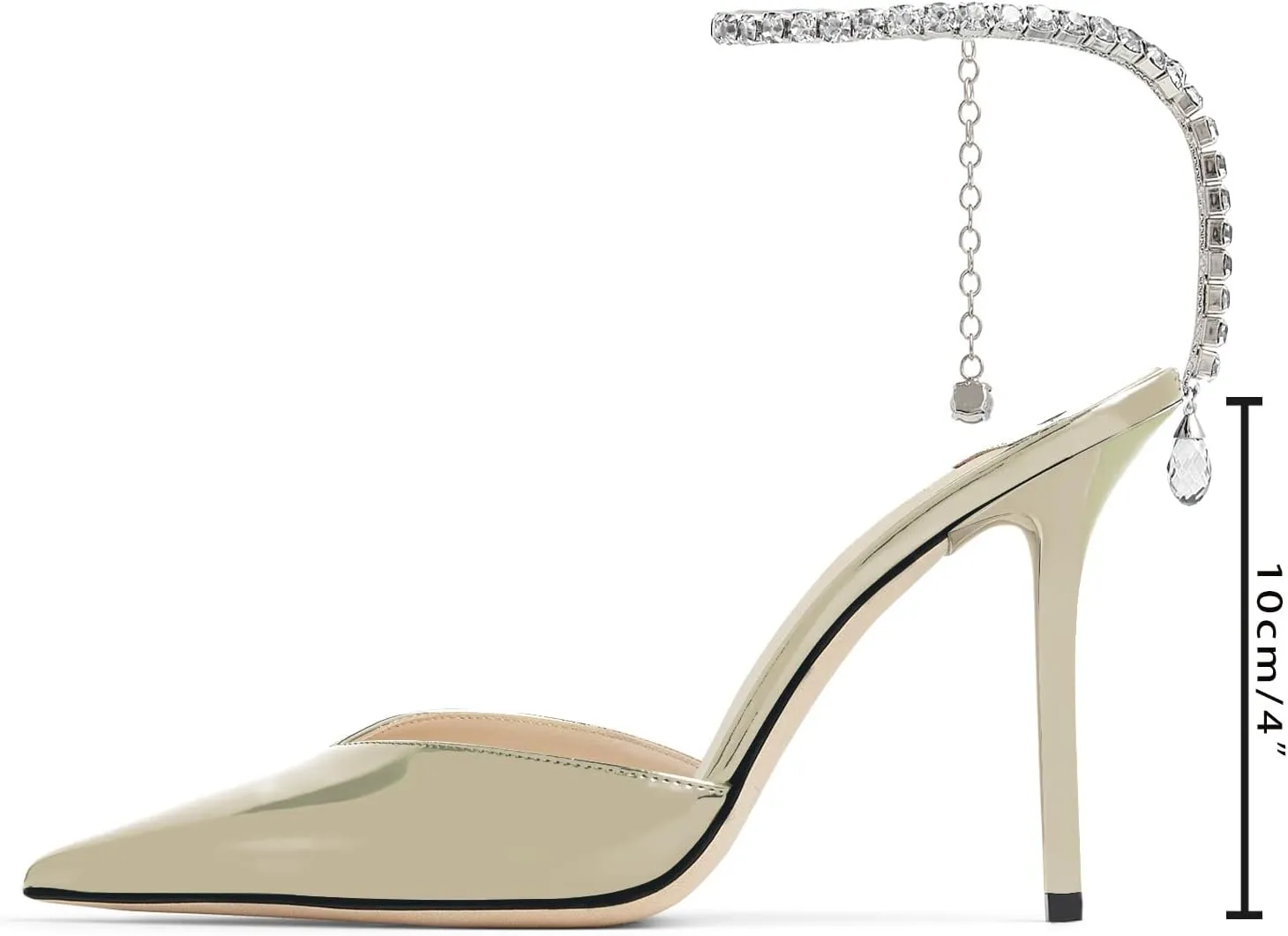LauraVicci Women's Heeled Sandals Crystal Chain Ankle Straps Rhinestones Embellished Liquid-Metal Leather Stiletto High Heels Slip On Wedding Party Dress Shoes