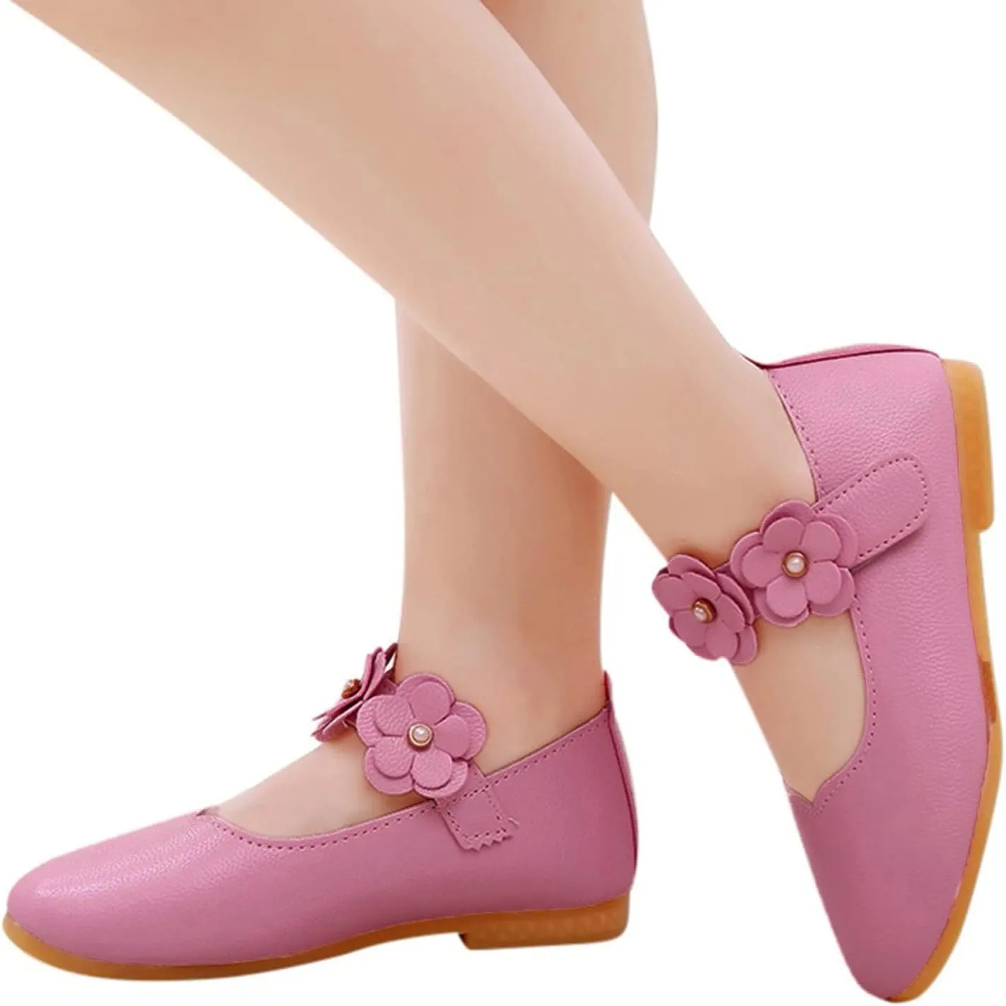 Little Girls Dress Shoes Closed Toe Wedding Party School Ankle Strap Ballet Flats Shoes Big Kids Flower Girl Shoes