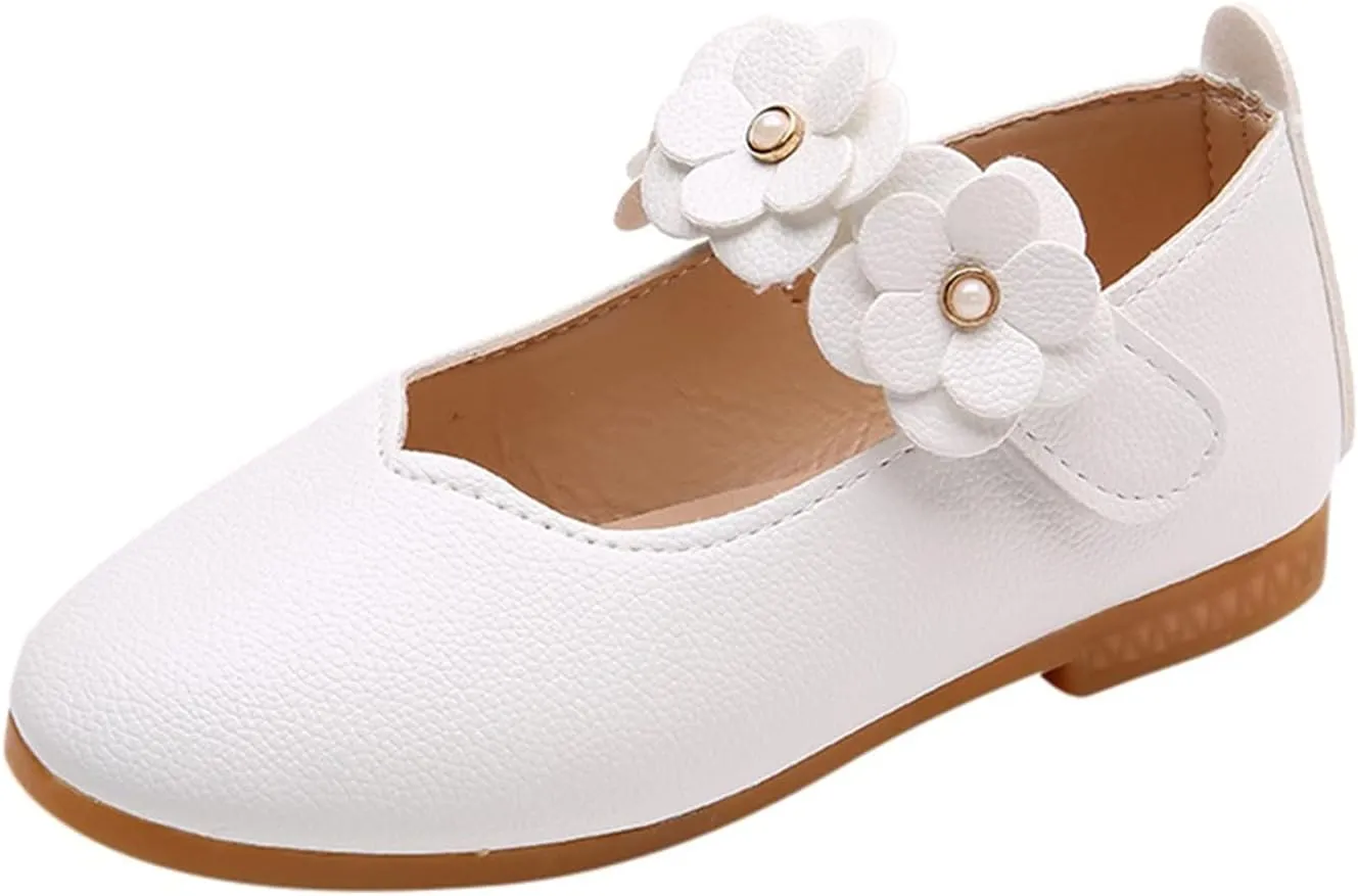 Little Girls Dress Shoes Closed Toe Wedding Party School Ankle Strap Ballet Flats Shoes Big Kids Flower Girl Shoes