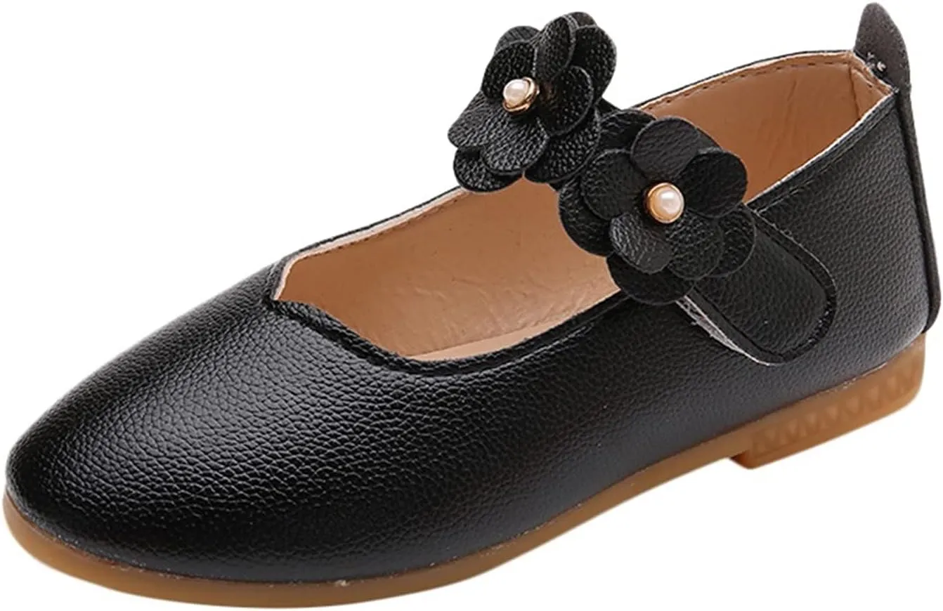 Little Girls Dress Shoes Closed Toe Wedding Party School Ankle Strap Ballet Flats Shoes Big Kids Flower Girl Shoes