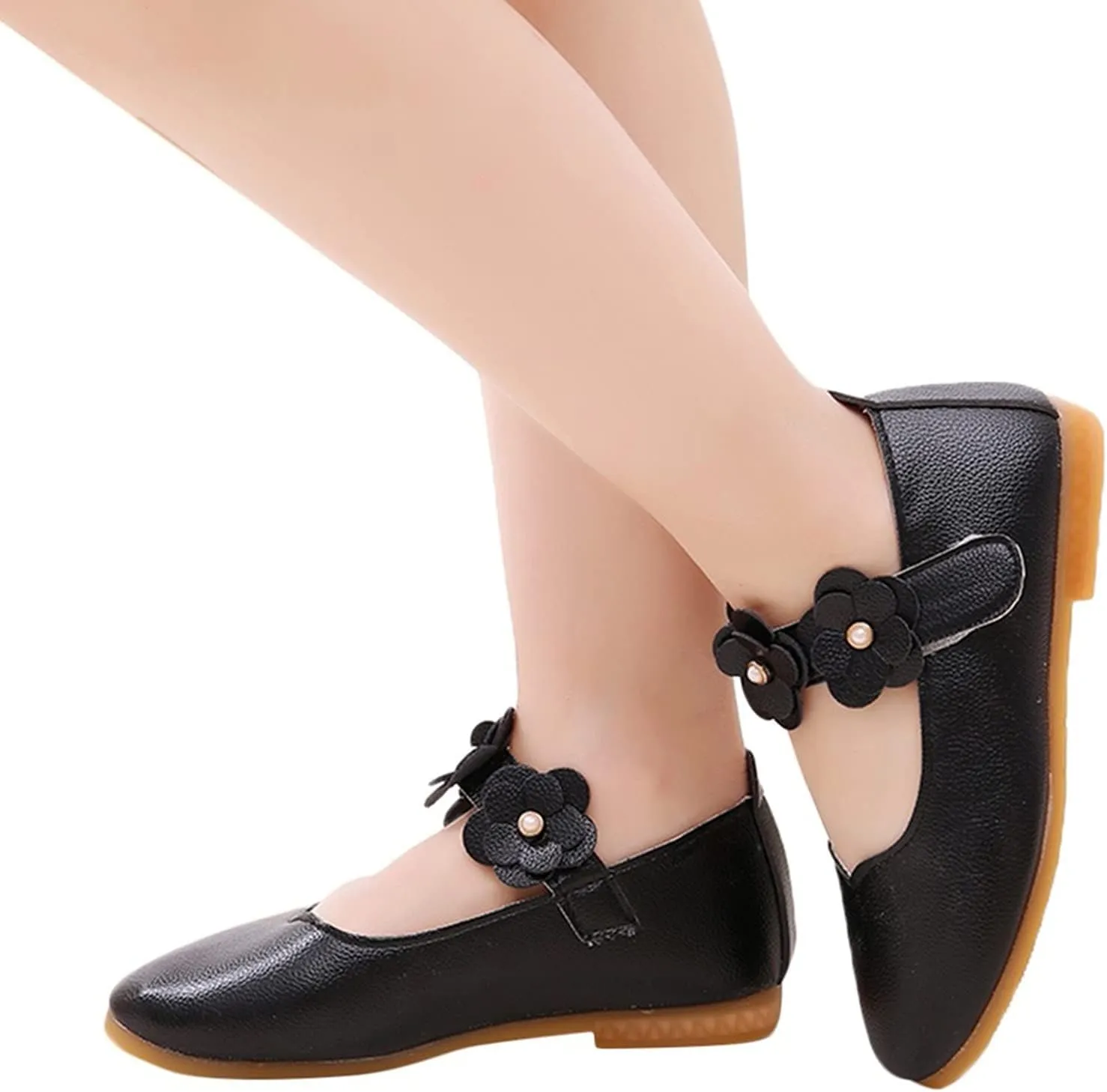 Little Girls Dress Shoes Closed Toe Wedding Party School Ankle Strap Ballet Flats Shoes Big Kids Flower Girl Shoes
