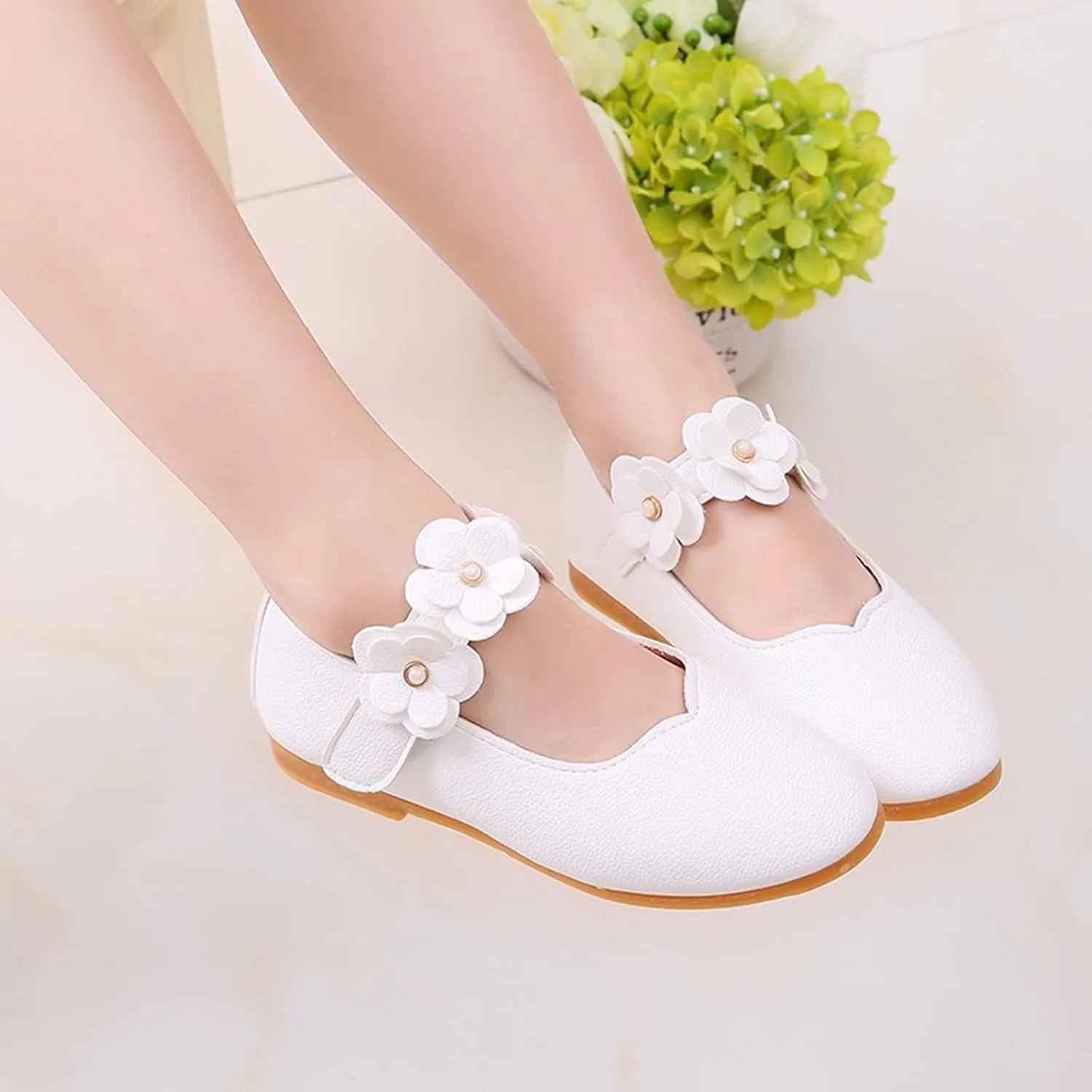 Little Girls Dress Shoes Closed Toe Wedding Party School Ankle Strap Ballet Flats Shoes Big Kids Flower Girl Shoes