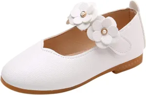 Little Girls Dress Shoes Closed Toe Wedding Party School Ankle Strap Ballet Flats Shoes Big Kids Flower Girl Shoes