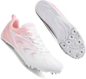 MEBAMY Mens Womens Track and Field Shoes Sprint Sport Sneakers Mesh Breathable Professional Running Nail Spikes Shoes for Boys Girls,Pink