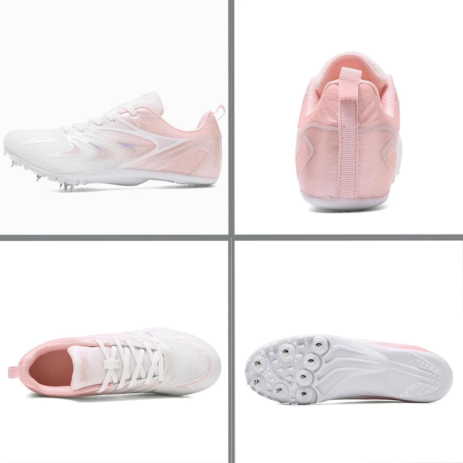 MEBAMY Mens Womens Track and Field Shoes Sprint Sport Sneakers Mesh Breathable Professional Running Nail Spikes Shoes for Boys Girls,Pink