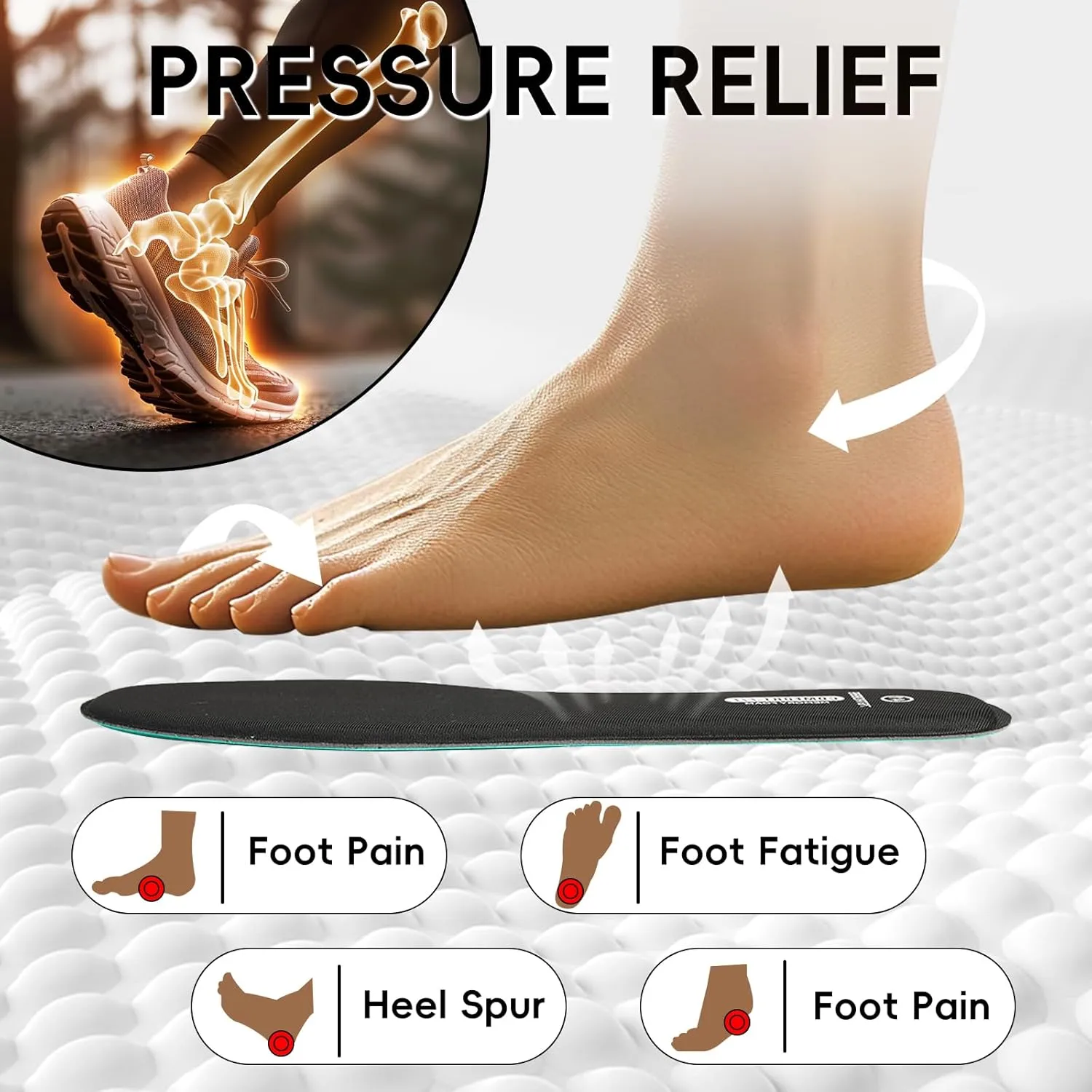 Memory Foam Insoles for Women Men Comfort Replacement Shoe Inserts for Sneaker,Work Boot,Running Hiking Shoes,Cushions Shock Absorbing Inner Soles for Foot Pain Relief,Gray US10/US8