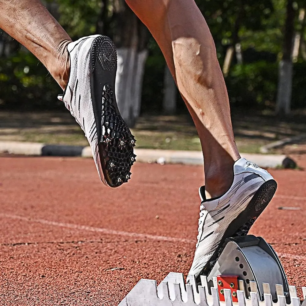 Men Spikes Track Shoes Sprint Youth Track and Field Shoes Professional Jumping Running Race Training Athletic Shoes Lightweight Breathable Sport Sneakers