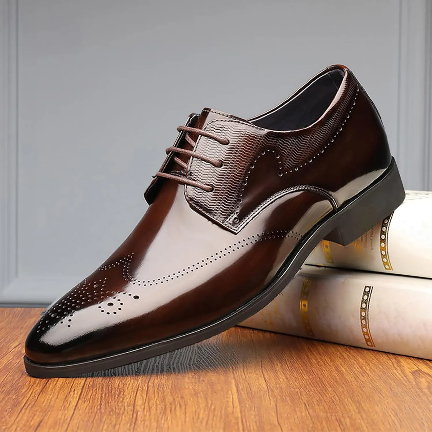 Mens Business Casual Shoes Fashion Style Men's Breathable Comfortable Business Lace Up Men's Dress Shoes Black and Blue