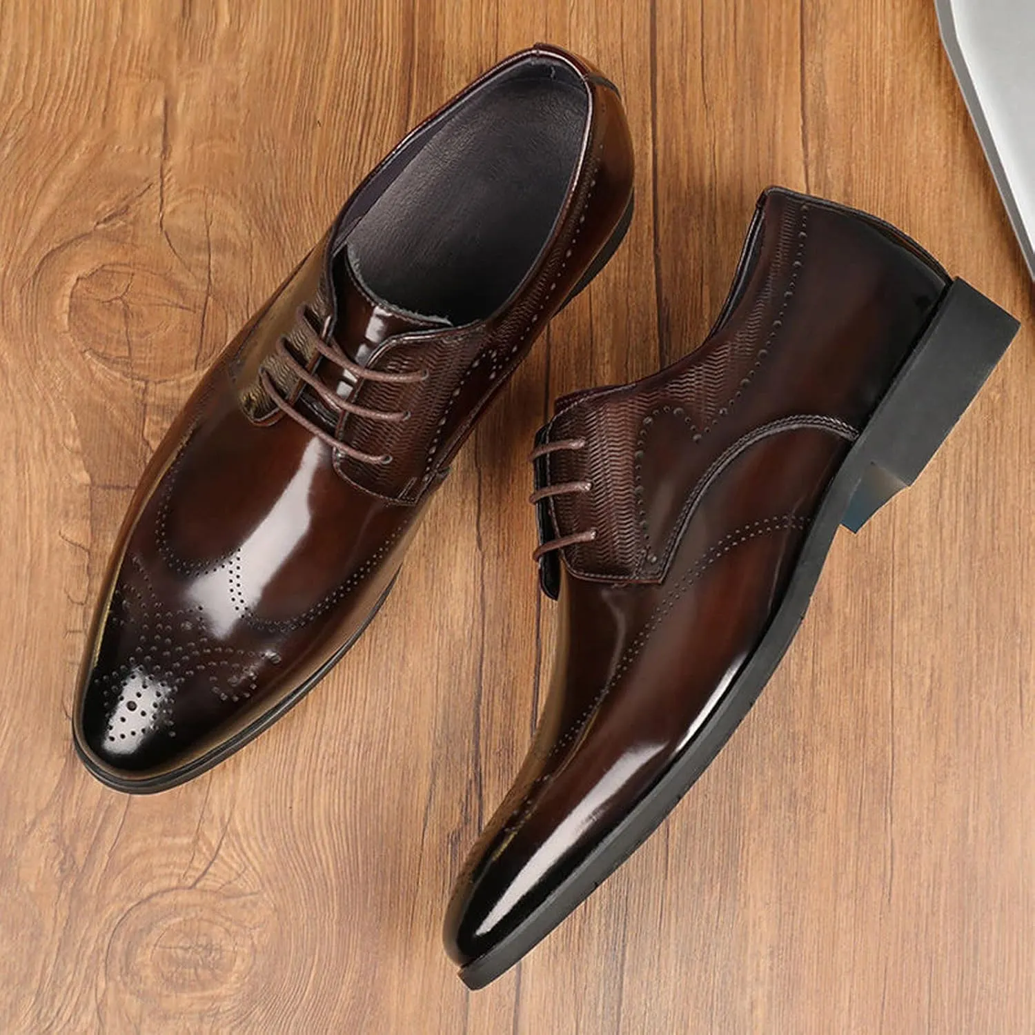 Mens Business Casual Shoes Fashion Style Men's Breathable Comfortable Business Lace Up Men's Dress Shoes Black and Blue