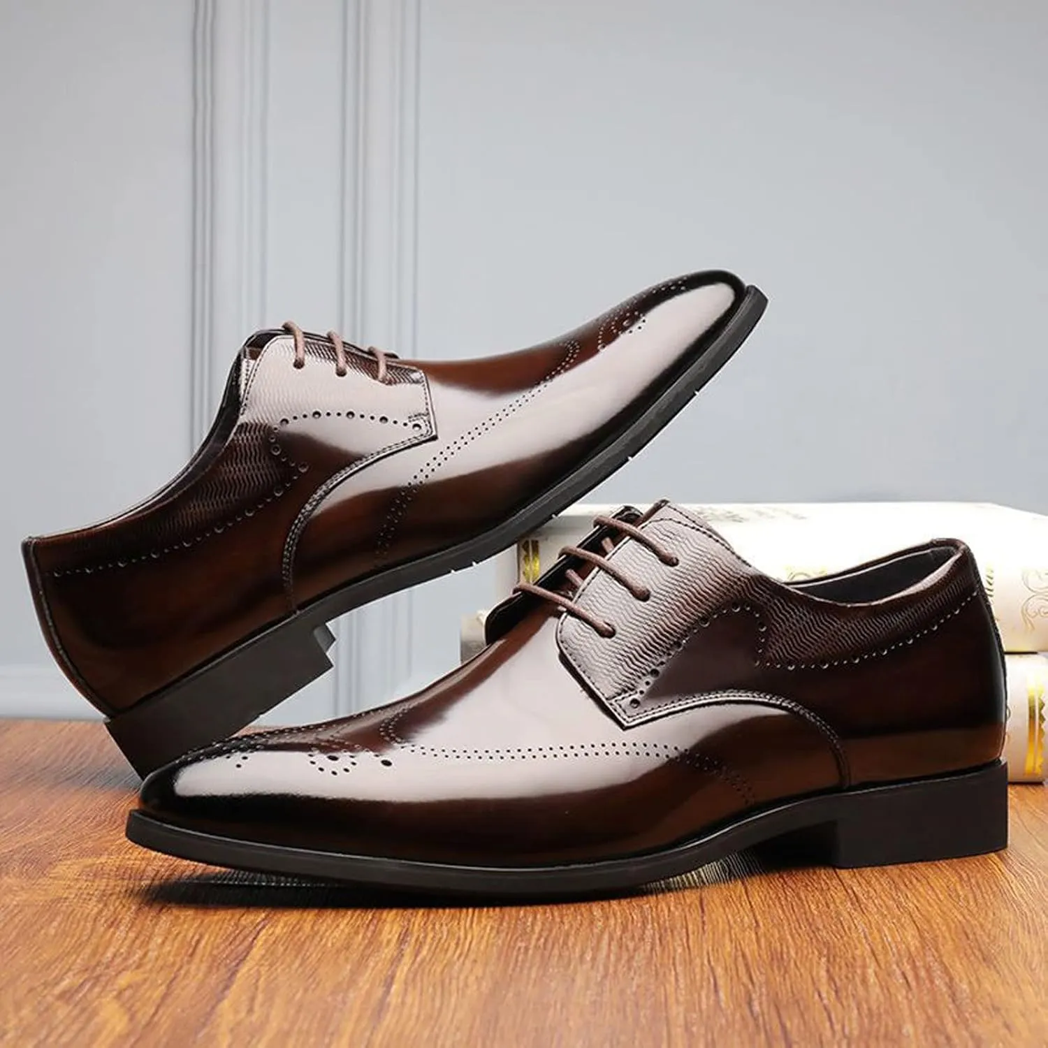 Mens Business Casual Shoes Fashion Style Men's Breathable Comfortable Business Lace Up Men's Dress Shoes Black and Blue