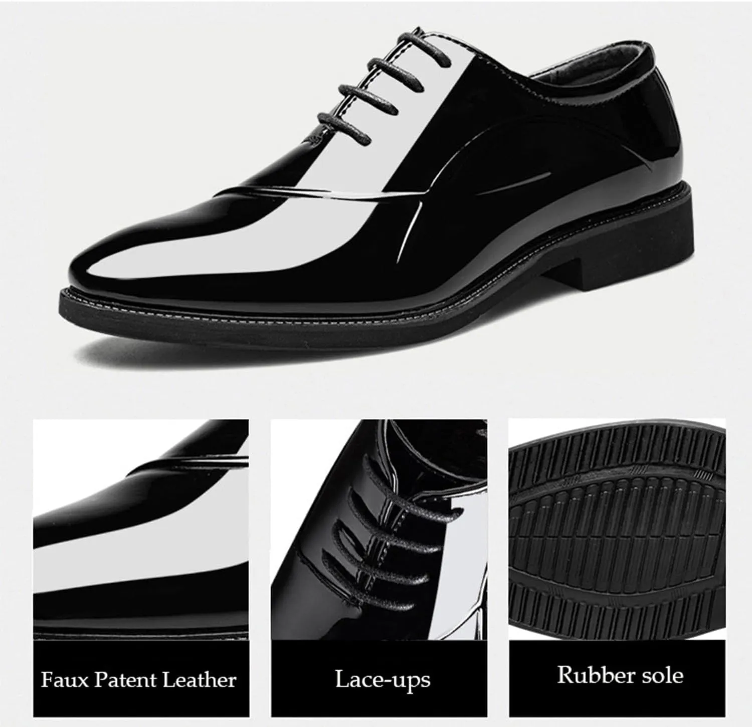 Men's Elegant Patent Leather Dress Shoes Formal Business Oxfords Lace Up Derby Shoes for Weeding Prom Occasions