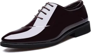Men's Elegant Patent Leather Dress Shoes Formal Business Oxfords Lace Up Derby Shoes for Weeding Prom Occasions