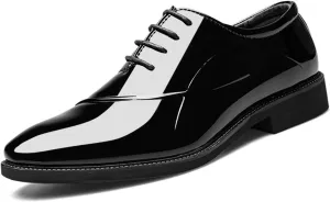 Men's Elegant Patent Leather Dress Shoes Formal Business Oxfords Lace Up Derby Shoes for Weeding Prom Occasions