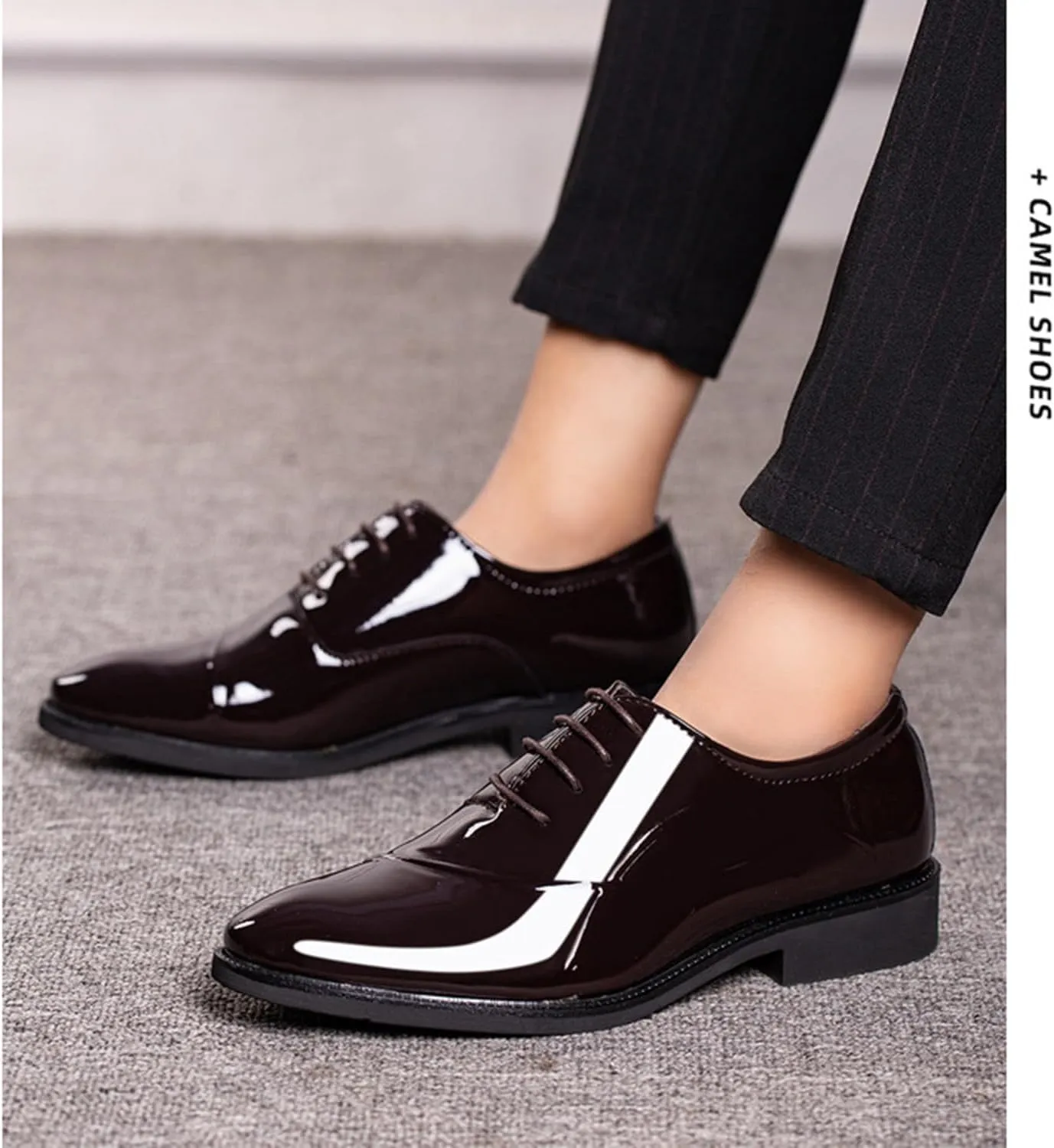 Men's Elegant Patent Leather Dress Shoes Formal Business Oxfords Lace Up Derby Shoes for Weeding Prom Occasions