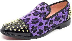 Men's Fashion Leopard Print Smoking Spike Dress Loafers Slip On Shoes SM-59