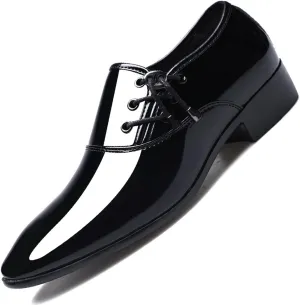 Mens Fashion Patent Leather Derbys Pointed Toe Lace Up Shoes Formal Business Office Work Dress Shoes