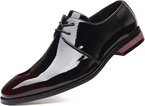 Mens Fashion Patent Leather Shoes Lace Up Formal Business Derby Shoes Wingtip Shiny Flat Formal Dress Shoes