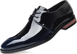 Mens Fashion Patent Leather Shoes Lace Up Formal Business Derby Shoes Wingtip Shiny Flat Formal Dress Shoes