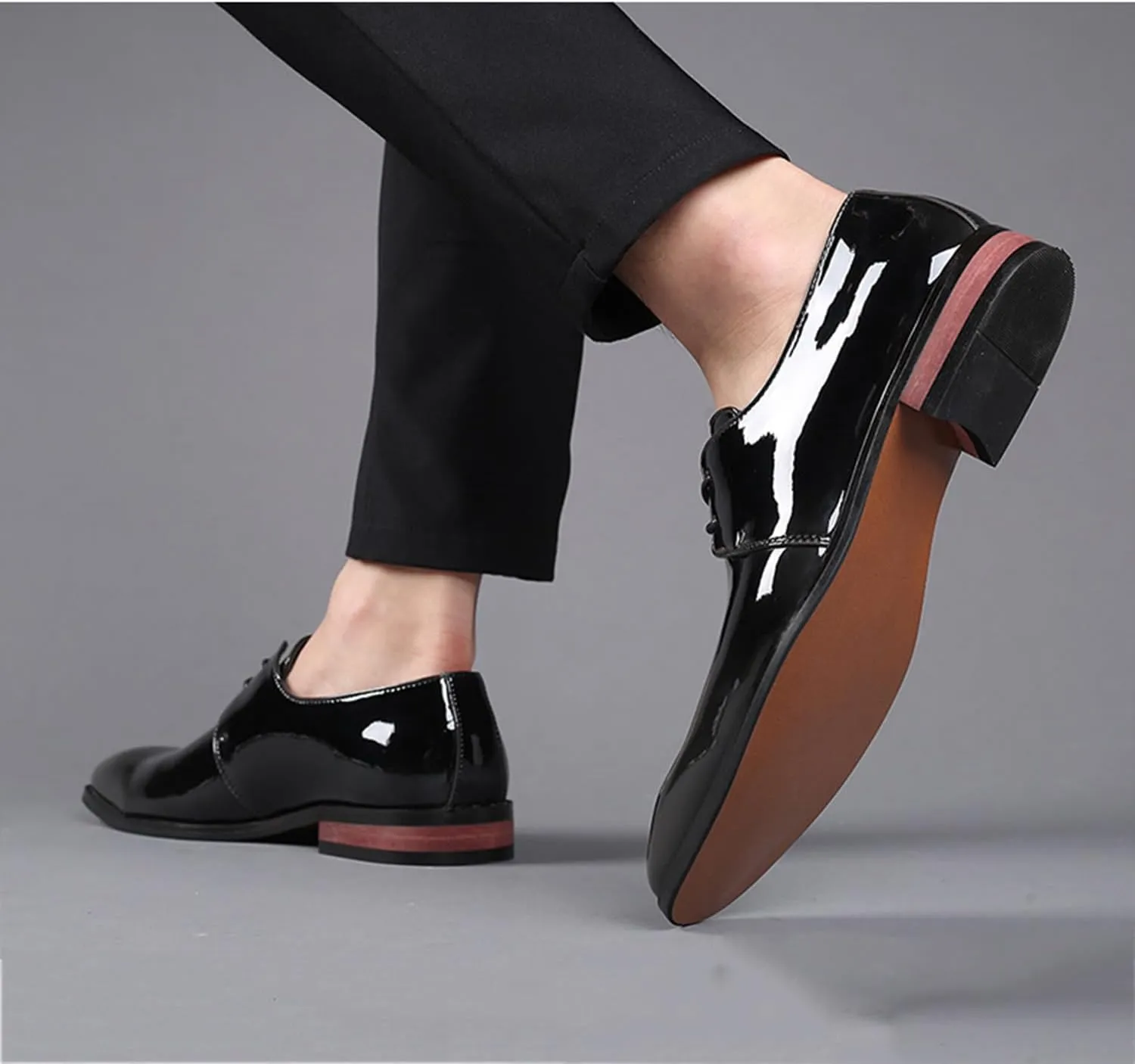 Mens Fashion Patent Leather Shoes Lace Up Formal Business Derby Shoes Wingtip Shiny Flat Formal Dress Shoes