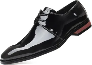 Mens Fashion Patent Leather Shoes Lace Up Formal Business Derby Shoes Wingtip Shiny Flat Formal Dress Shoes