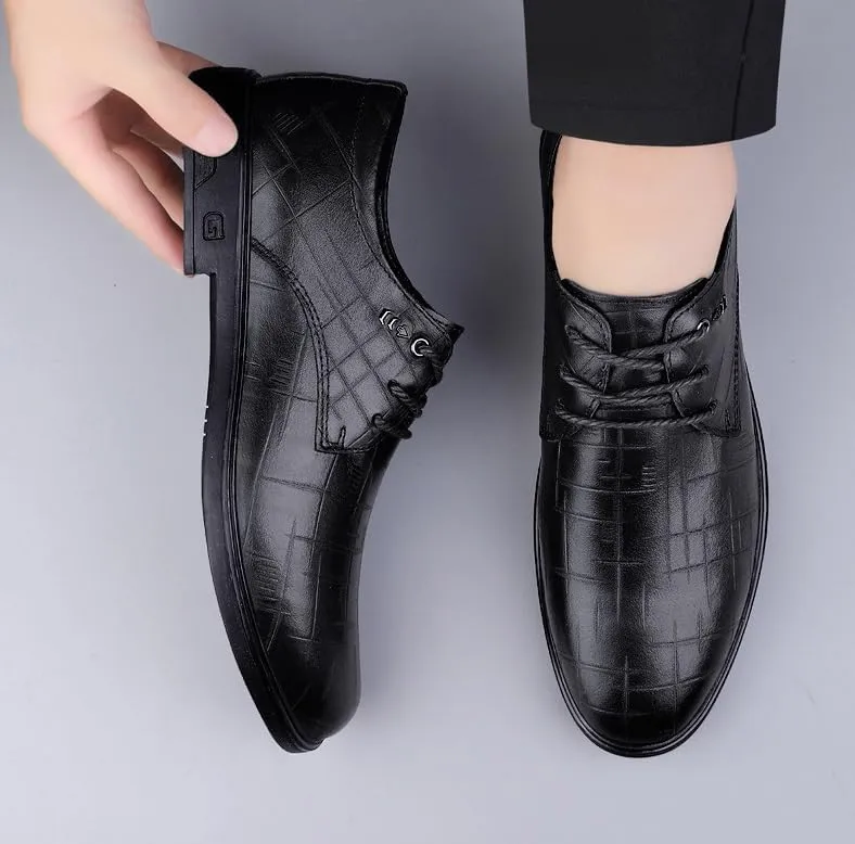 Mens Faux Patent Leather Classic Lace-up Formal Oxford Low Top Formal Business Dress Shoes Derby Shoe for Men(Black,8.5)