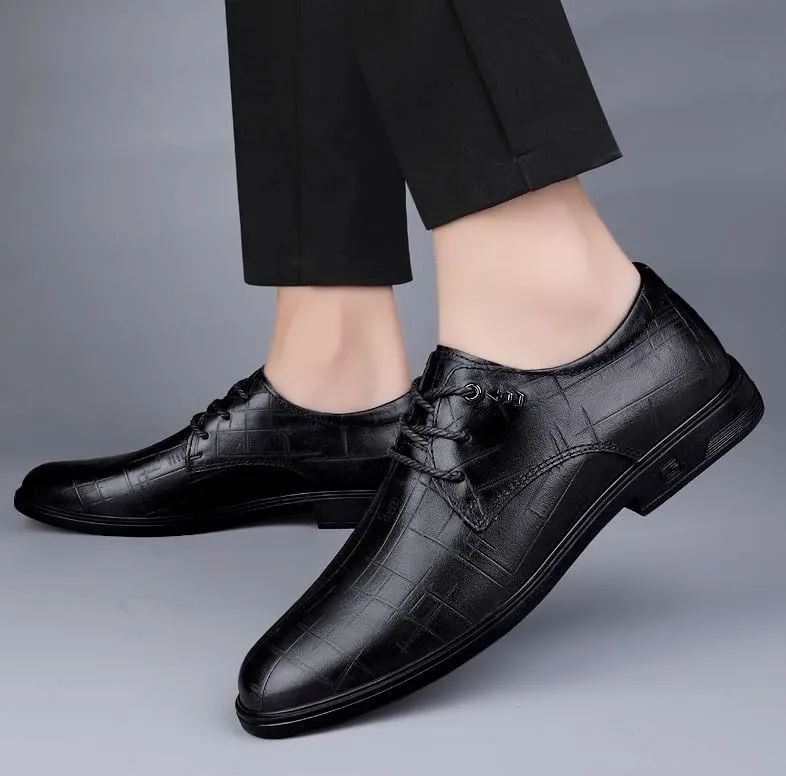 Mens Faux Patent Leather Classic Lace-up Formal Oxford Low Top Formal Business Dress Shoes Derby Shoe for Men(Black,8.5)