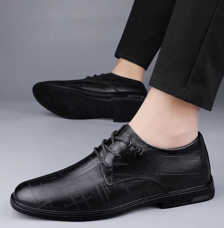 Mens Faux Patent Leather Classic Lace-up Formal Oxford Low Top Formal Business Dress Shoes Derby Shoe for Men(Black,8.5)