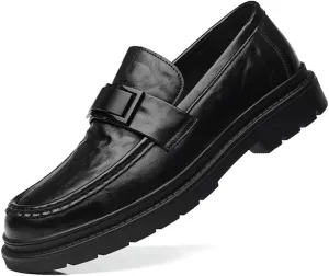 Men's Genuine Leather Platform Slip-On Oxfords Men Business Casual Dress Shoes Comfort Fashion High Heels Office Wedding Formal Tuxedo Derby for Men