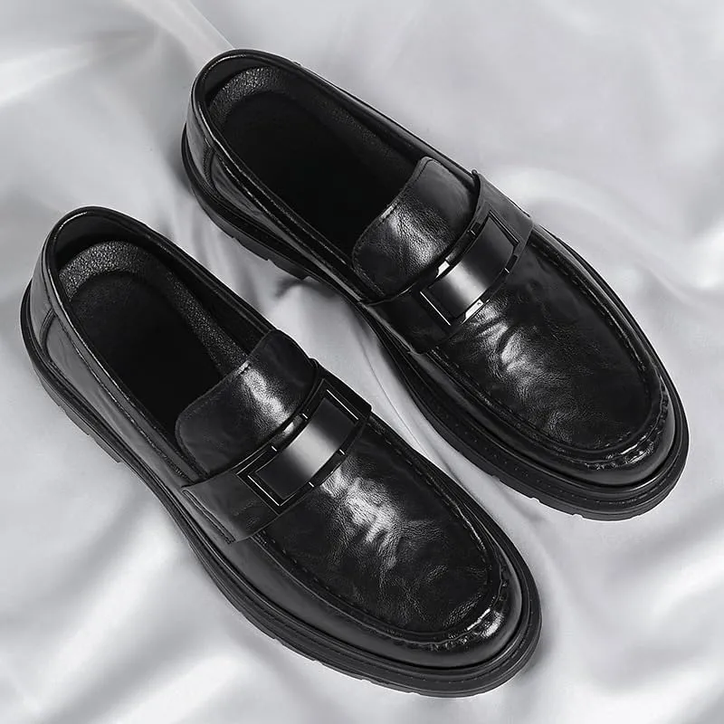 Men's Genuine Leather Platform Slip-On Oxfords Men Business Casual Dress Shoes Comfort Fashion High Heels Office Wedding Formal Tuxedo Derby for Men