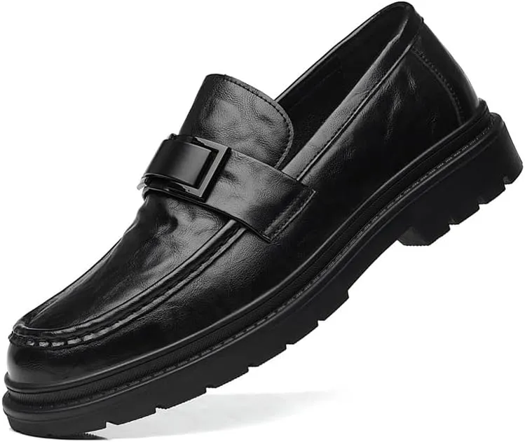 Men's Genuine Leather Platform Slip-On Oxfords Men Business Casual Dress Shoes Comfort Fashion High Heels Office Wedding Formal Tuxedo Derby for Men