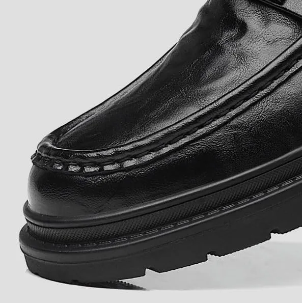 Men's Genuine Leather Platform Slip-On Oxfords Men Business Casual Dress Shoes Comfort Fashion High Heels Office Wedding Formal Tuxedo Derby for Men