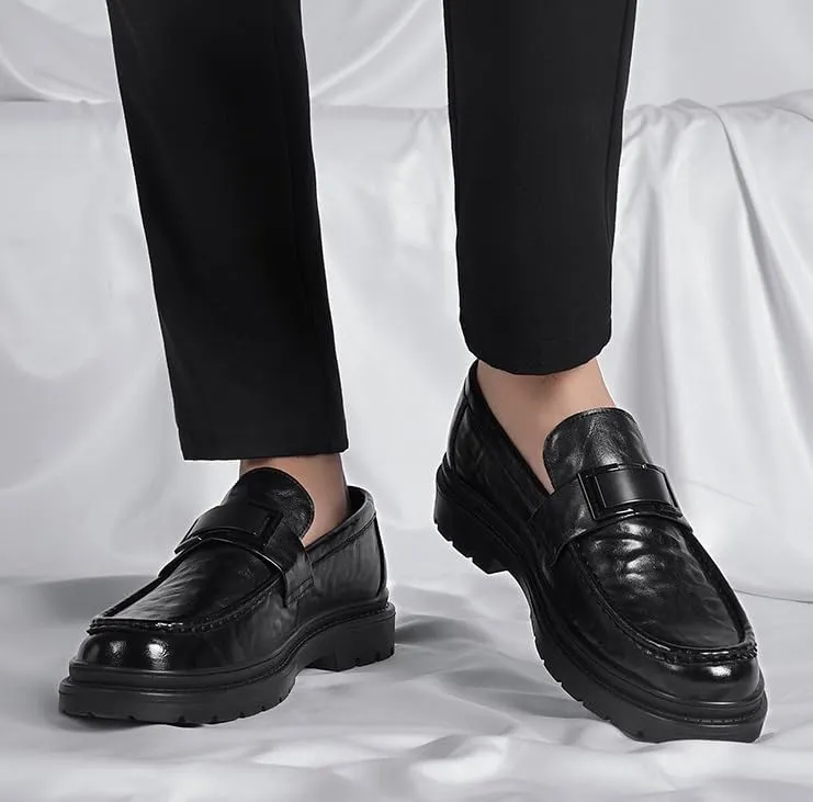 Men's Genuine Leather Platform Slip-On Oxfords Men Business Casual Dress Shoes Comfort Fashion High Heels Office Wedding Formal Tuxedo Derby for Men