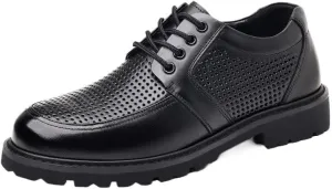 Men's Leather Lace-Up Oxford Shoes - Formal Business Attire Footwear with Shock-Absorbing Heel for Wedding Parties & Gala Events