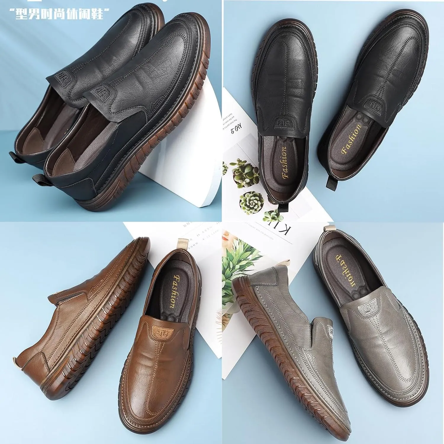Men's Leather Slip-On Casual Shoes,Lightweight Comfy Non-Slip Softsole Business Oxford Dress Driving Walking Sneakers