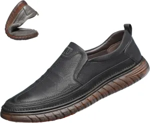 Men's Leather Slip-On Casual Shoes,Lightweight Comfy Non-Slip Softsole Business Oxford Dress Driving Walking Sneakers