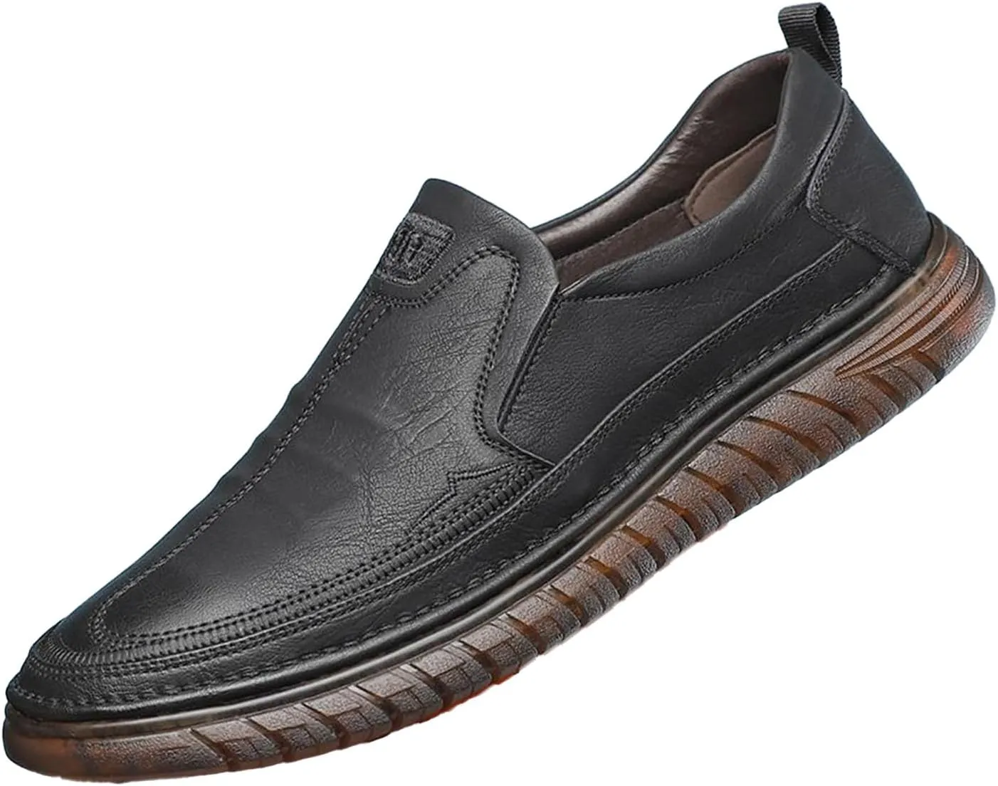 Men's Leather Slip-On Casual Shoes,Lightweight Comfy Non-Slip Softsole Business Oxford Dress Driving Walking Sneakers