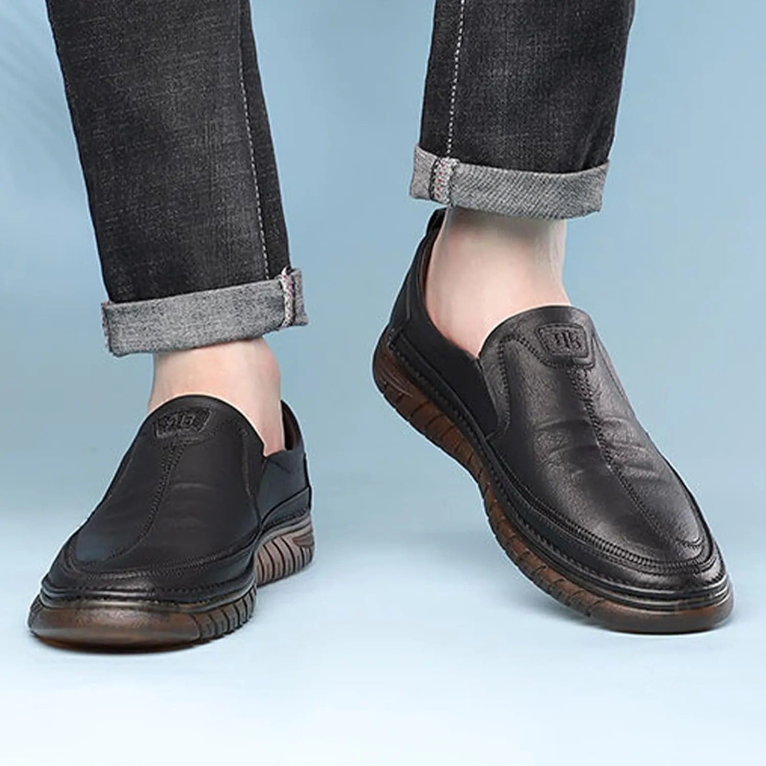 Men's Leather Slip-On Casual Shoes,Lightweight Comfy Non-Slip Softsole Business Oxford Dress Driving Walking Sneakers