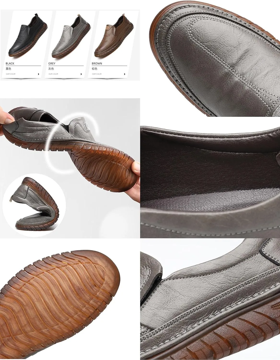 Men's Leather Slip-On Casual Shoes,Lightweight Comfy Non-Slip Softsole Business Oxford Dress Driving Walking Sneakers