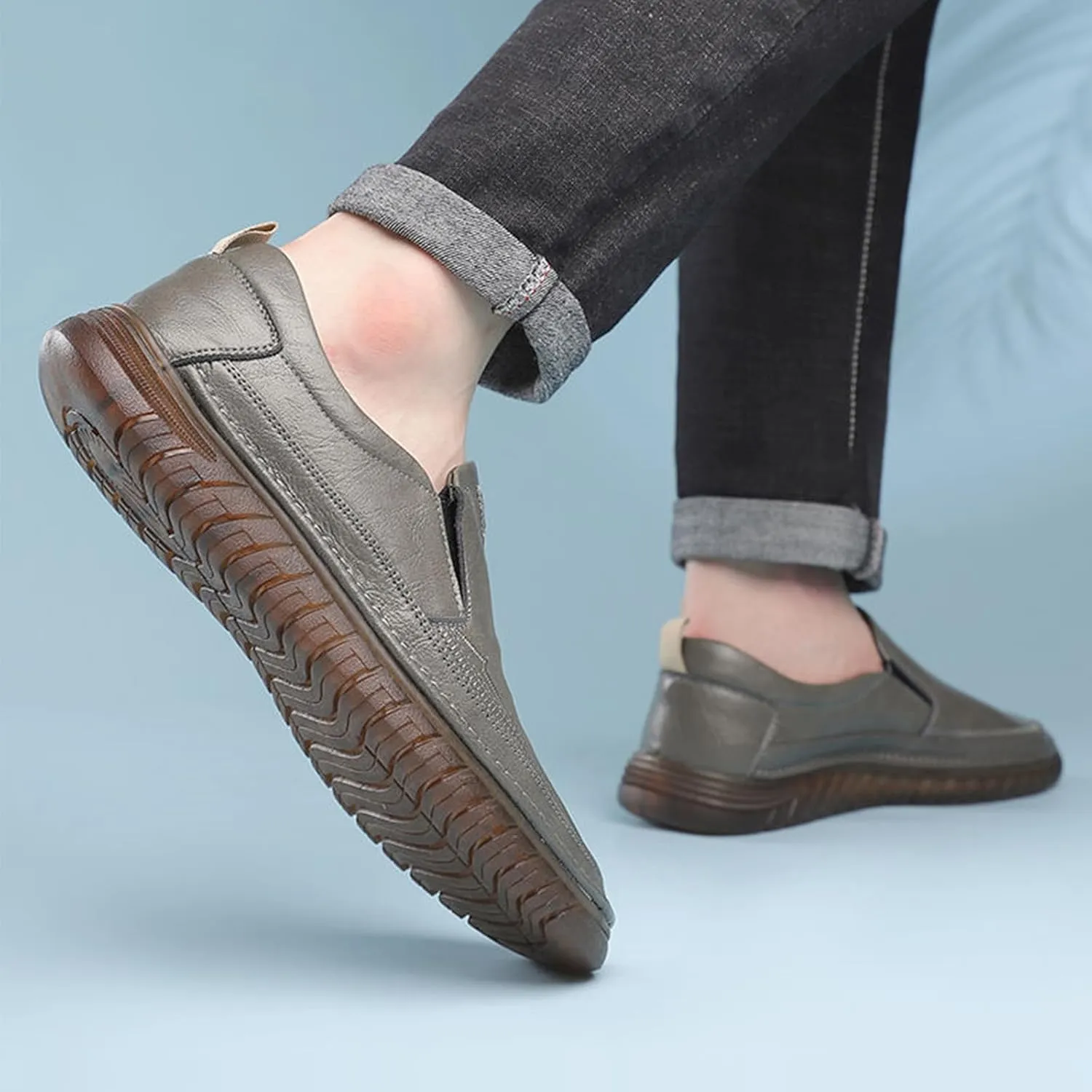 Men's Leather Slip-On Casual Shoes,Lightweight Comfy Non-Slip Softsole Business Oxford Dress Driving Walking Sneakers