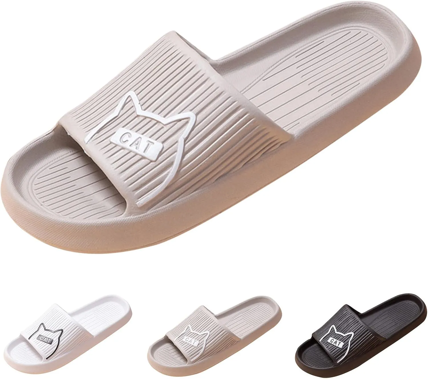 Men's Non Slip Shower Slide Sandal Fashion Cat Print Cartoon Slippers Flat Bottom Mens Slippers Sheep Skin