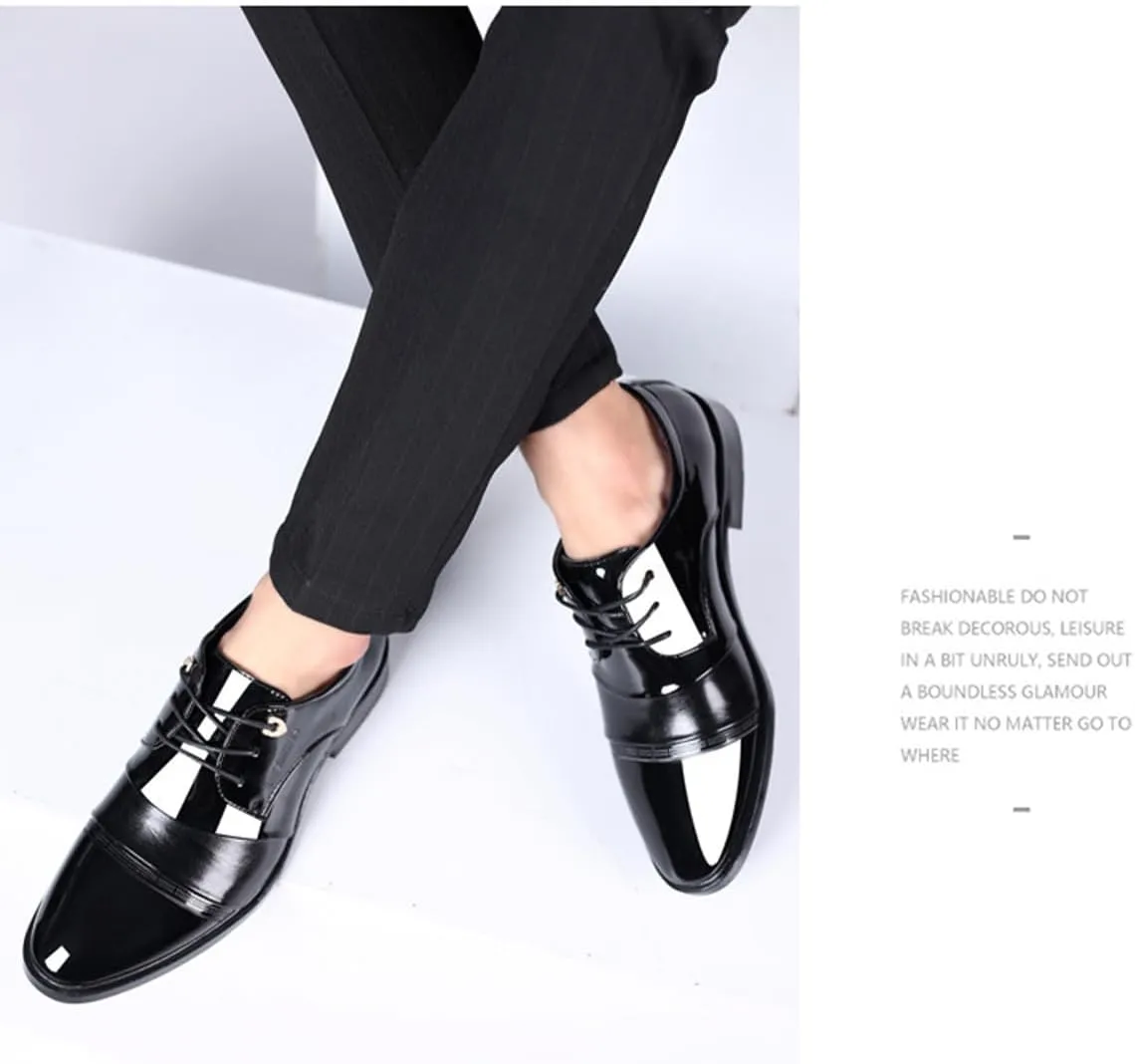 Mens Patent Leather Derbys Comfortable Wingtip Lace Up Shoes Business Formal Office Work Dress Shoes