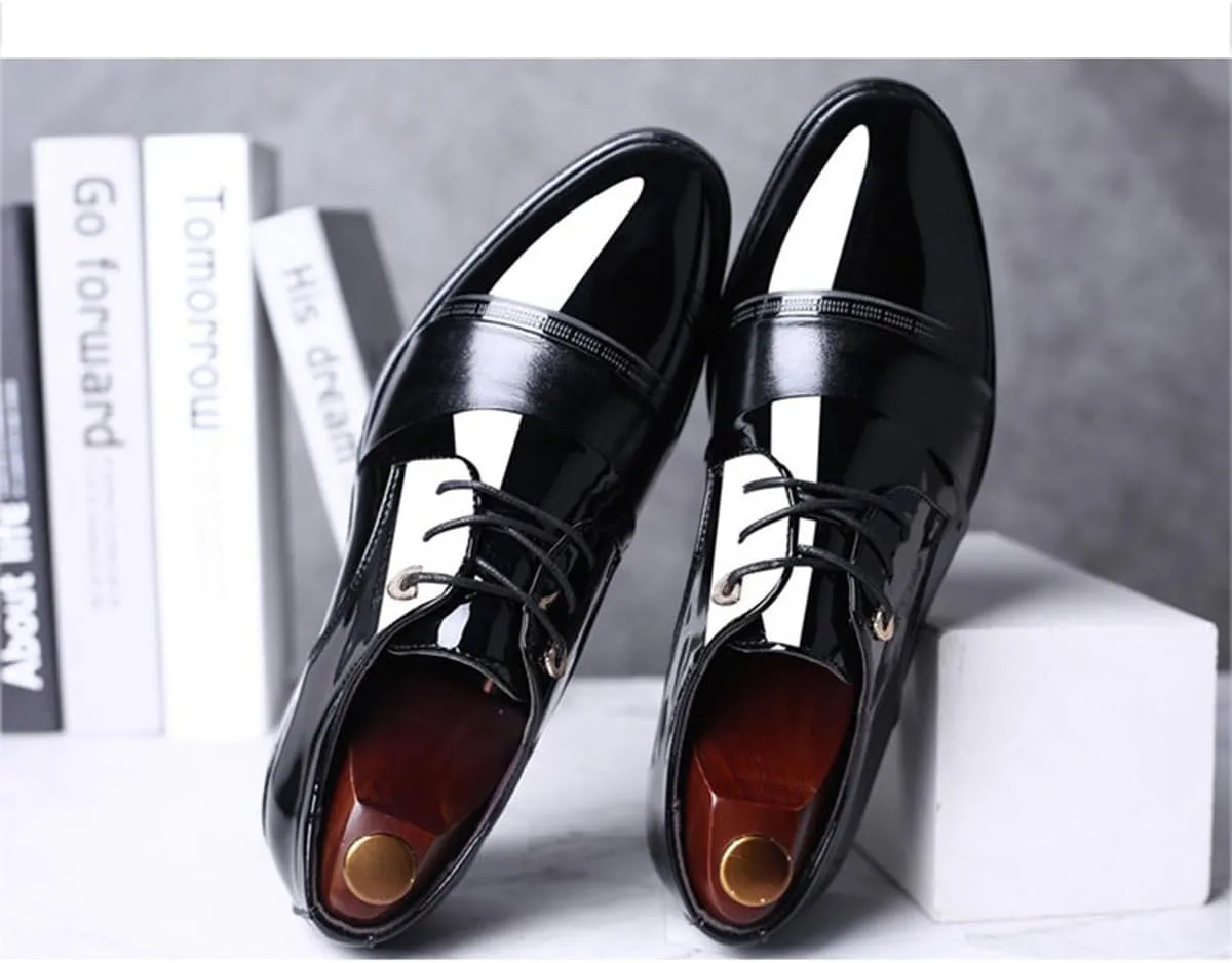 Mens Patent Leather Derbys Comfortable Wingtip Lace Up Shoes Business Formal Office Work Dress Shoes